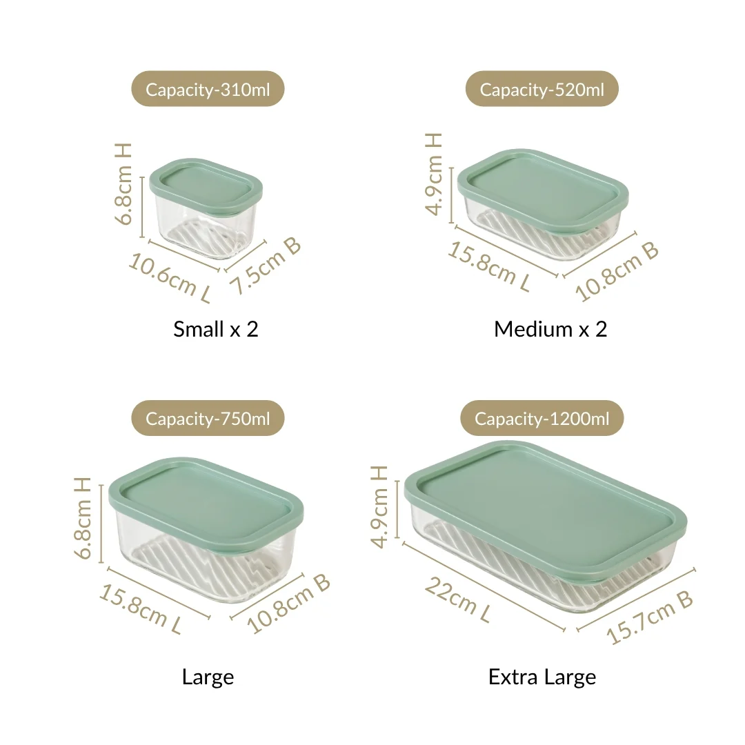 Groovo Multipurpose Glass Storage Containers Set Of 6 S 310ml M 520ml L 750ml XL 1200ml - Image 5
