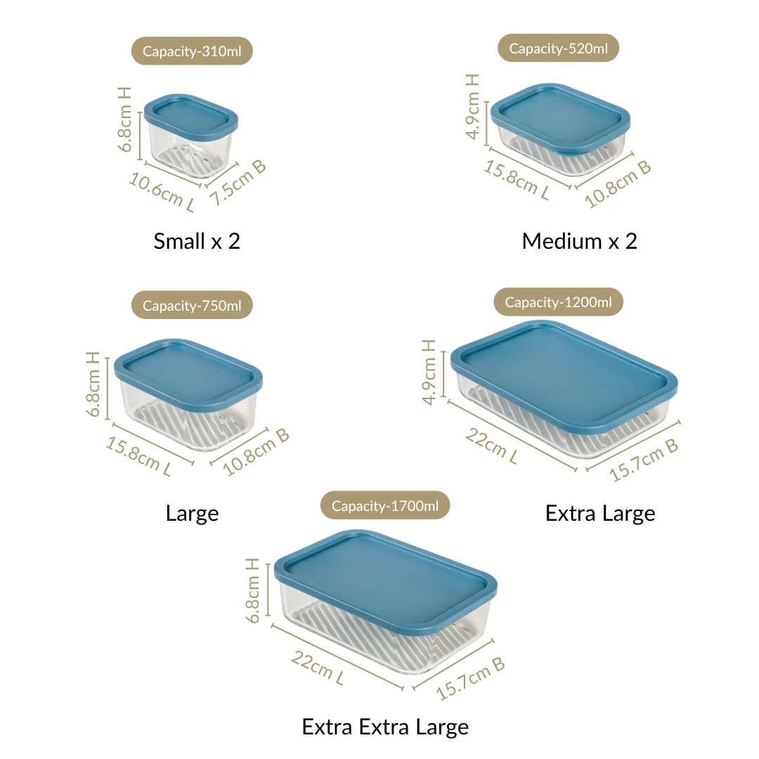 Groovo Stackable Glass Airtight Food Storage Containers Set Of 7 S 310ml M 520ml L 750ml XL 1200ml XXL 1700ml - Image 4