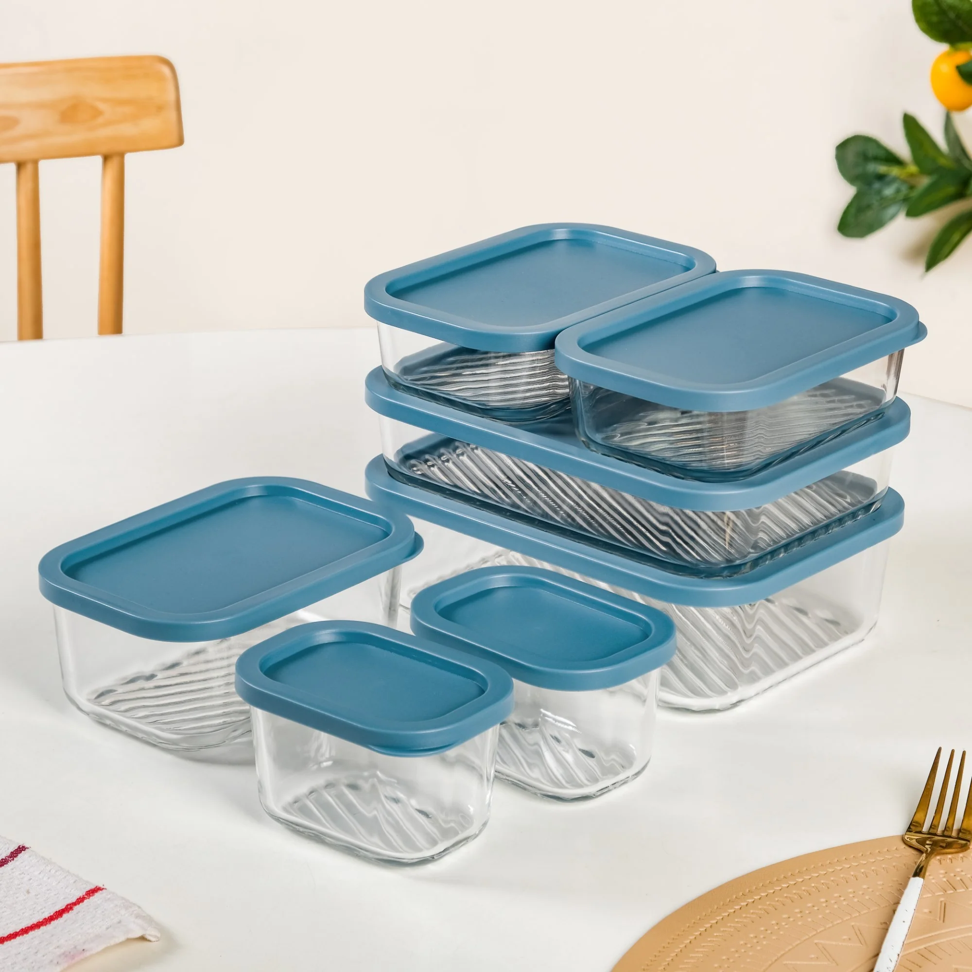 Groovo Stackable Glass Airtight Food Storage Containers Set Of 7 S 310ml M 520ml L 750ml XL 1200ml XXL 1700ml - Image 6
