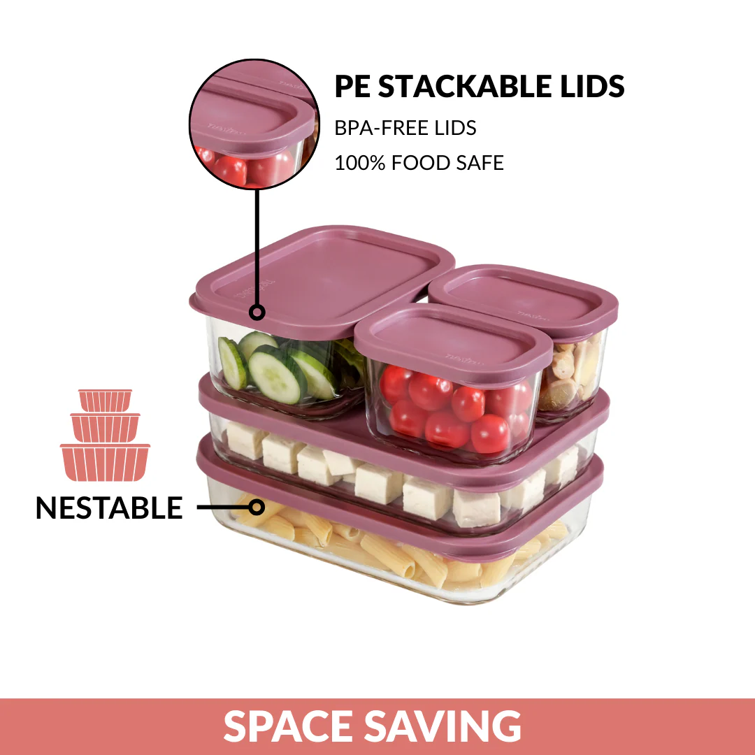 Groovo Storage Containers With Lid Set Of 5 310ml 750ml 1200ml Mauve - Image 8