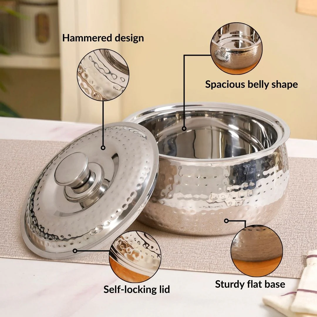 Hammered Stainless Steel Casserole 1500ml - Image 5