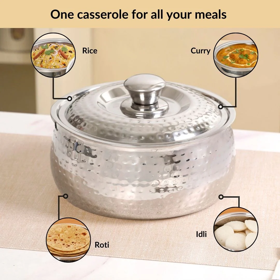 Hammered Stainless Steel Casserole 1500ml - Image 7