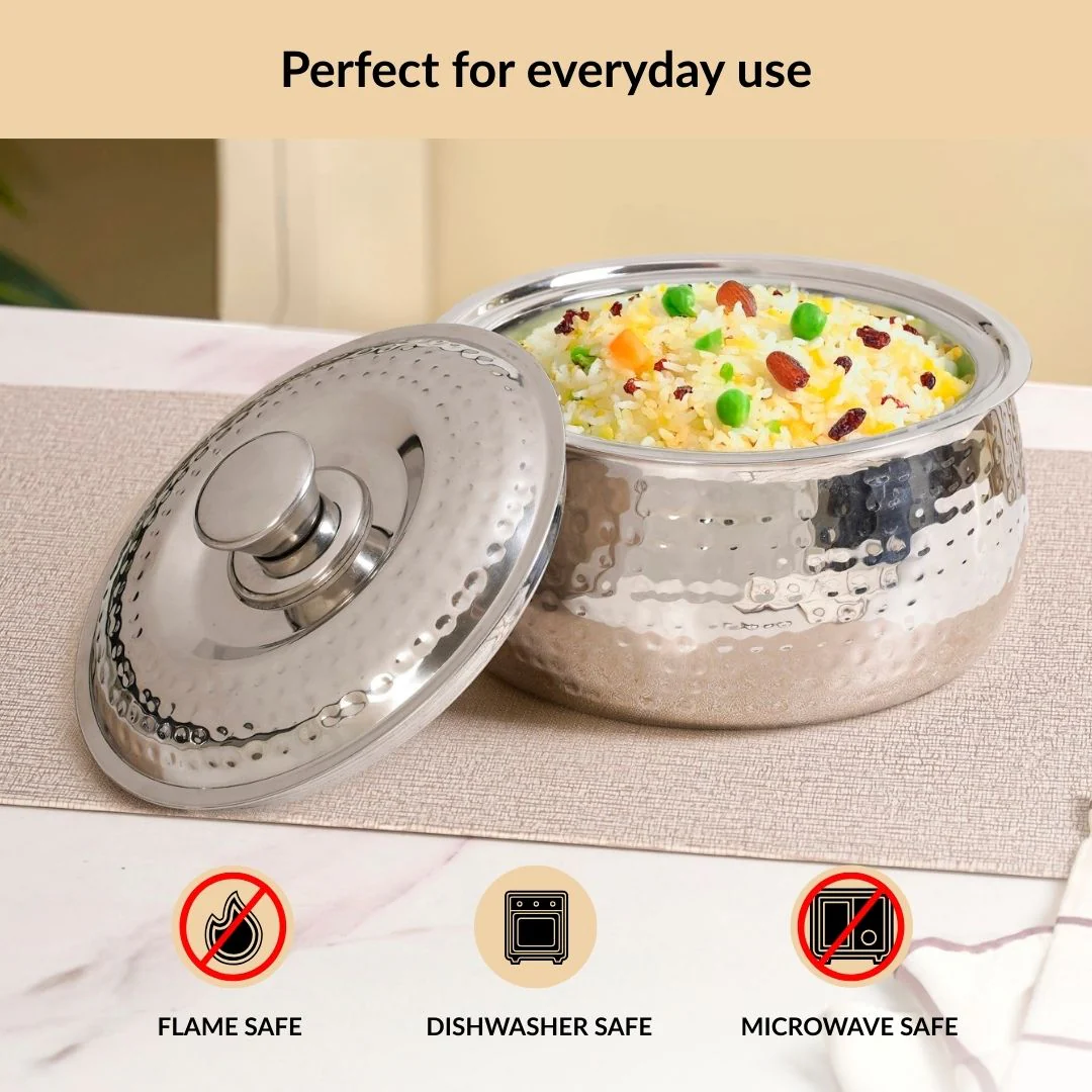 Hammered Stainless Steel Casserole 1500ml - Image 8