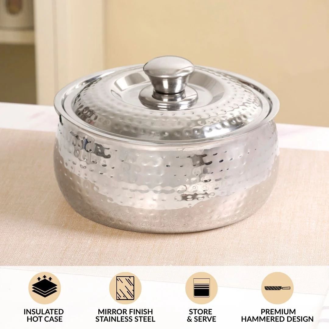 Hammered Stainless Steel Double Walled Casserole 2000ml - Image 2