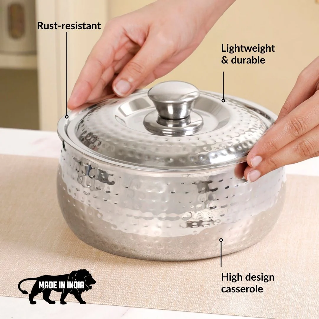Hammered Stainless Steel Double Walled Casserole 2000ml - Image 3