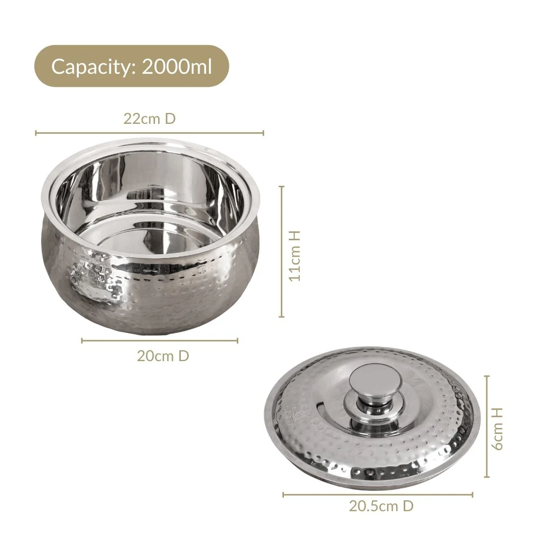 Hammered Stainless Steel Double Walled Casserole 2000ml - Image 4