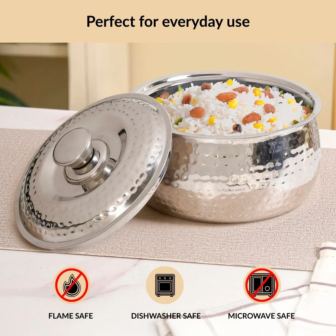 Hammered Stainless Steel Double Walled Casserole 2000ml - Image 8