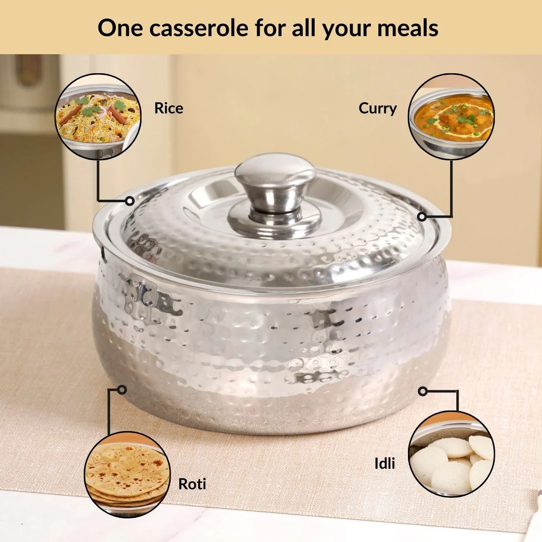 Hammered Stainless Steel Insulated Casserole 3000ml - Image 7