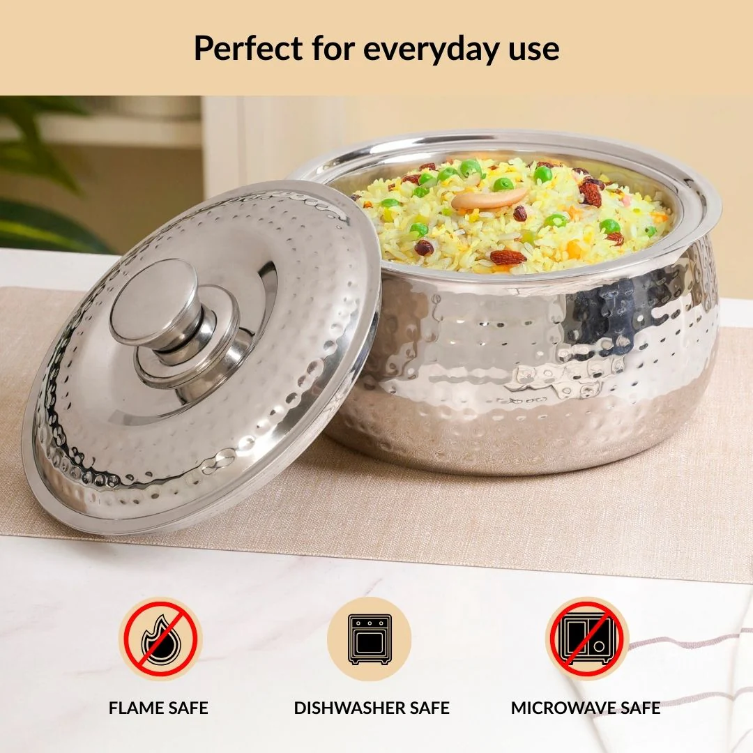 Hammered Stainless Steel Insulated Casserole 3000ml - Image 8