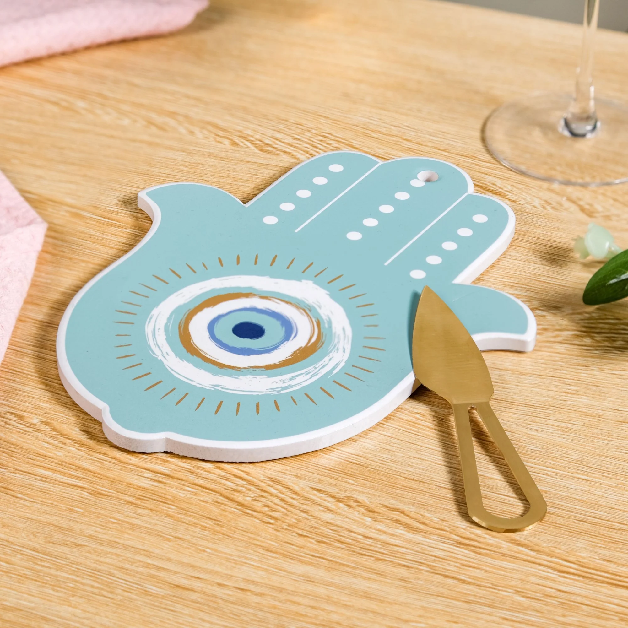 Hamsa Evil Eye Hand Cheese Board With Knife Set Of 2 - Image 2