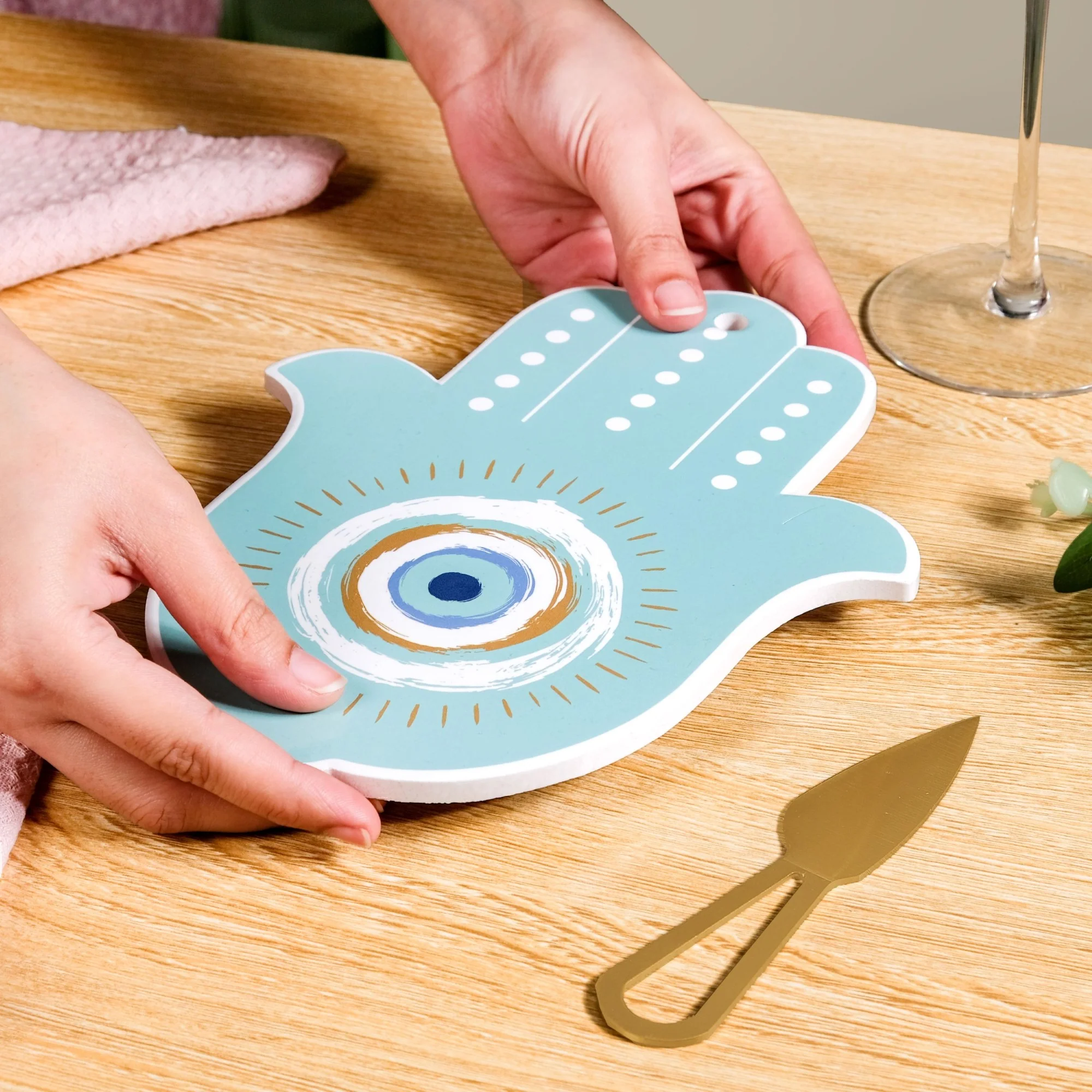 Hamsa Evil Eye Hand Cheese Board With Knife Set Of 2 - Image 3