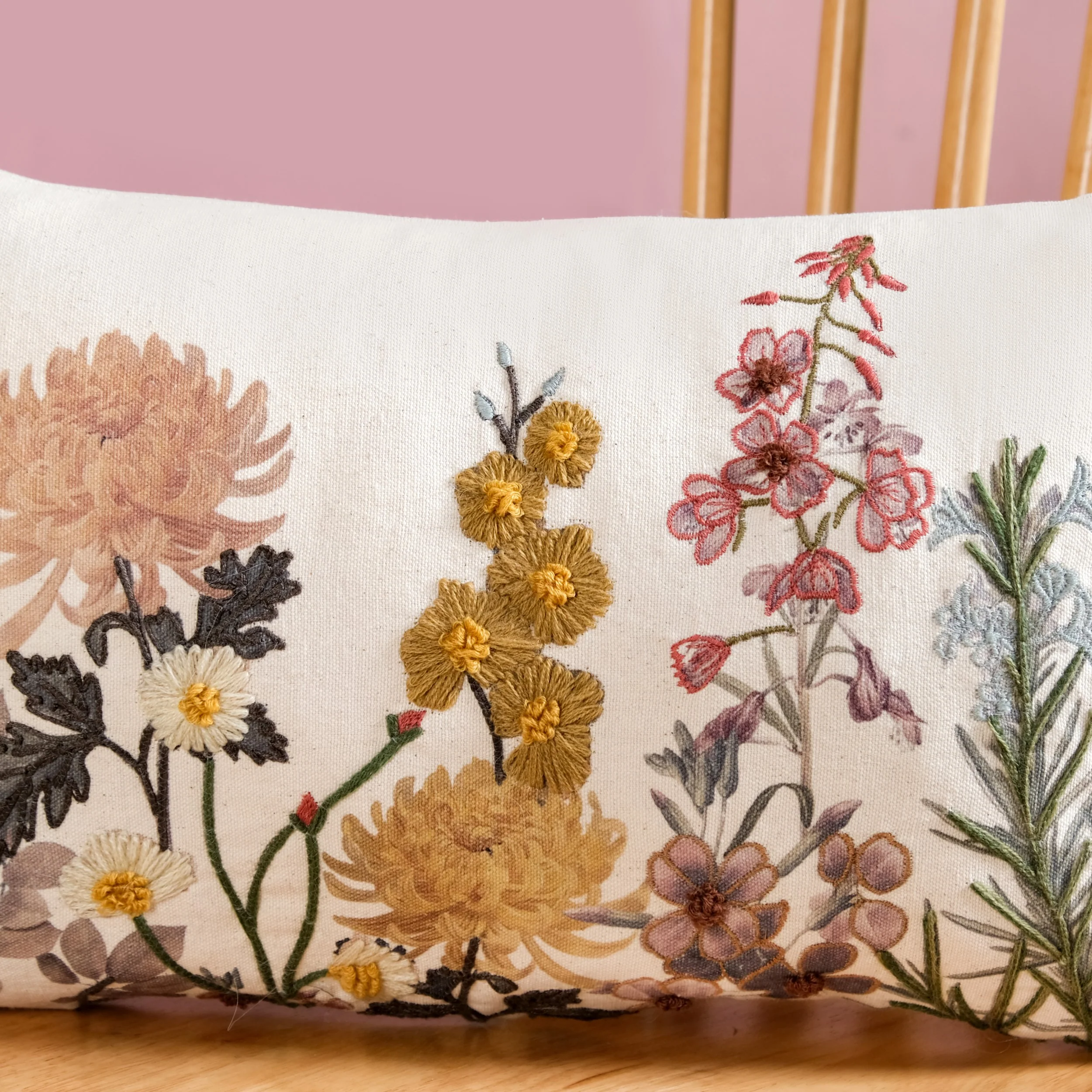 Hand Embroidered Botanica Cotton Cushion Cover 50x30cm - Image 2