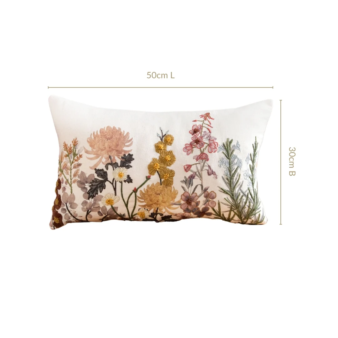 Hand Embroidered Botanica Cotton Cushion Cover 50x30cm - Image 3