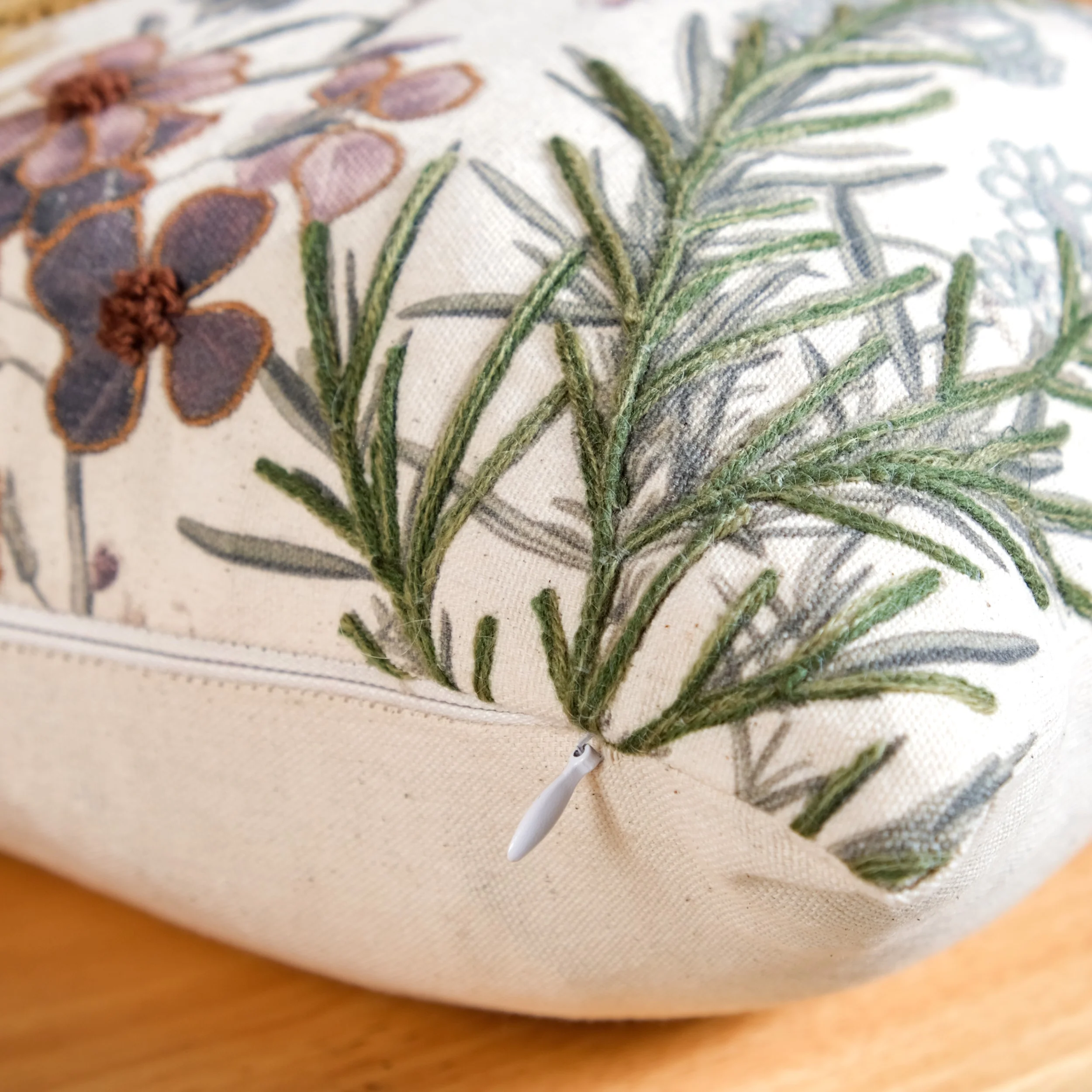 Hand Embroidered Botanica Cotton Cushion Cover 50x30cm - Image 5