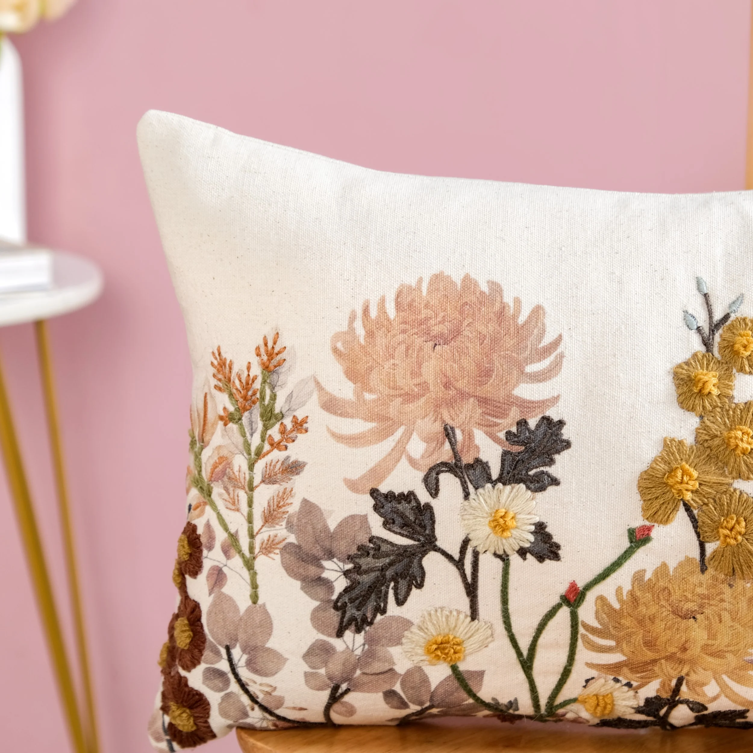 Hand Embroidered Botanica Cotton Cushion Cover 50x30cm - Image 6