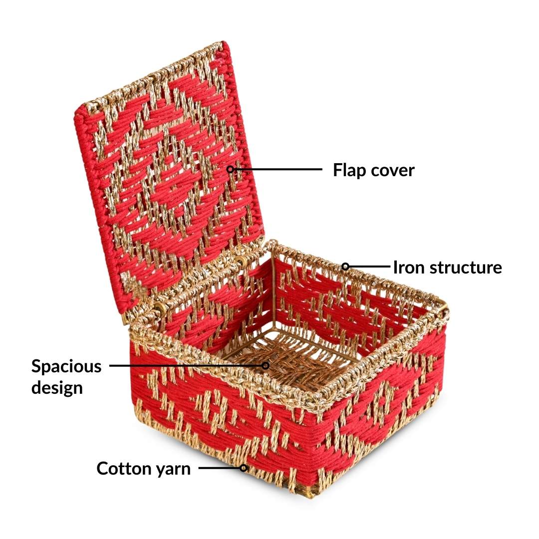 Handcrafted Festive Basket Gold And Red - Image 4