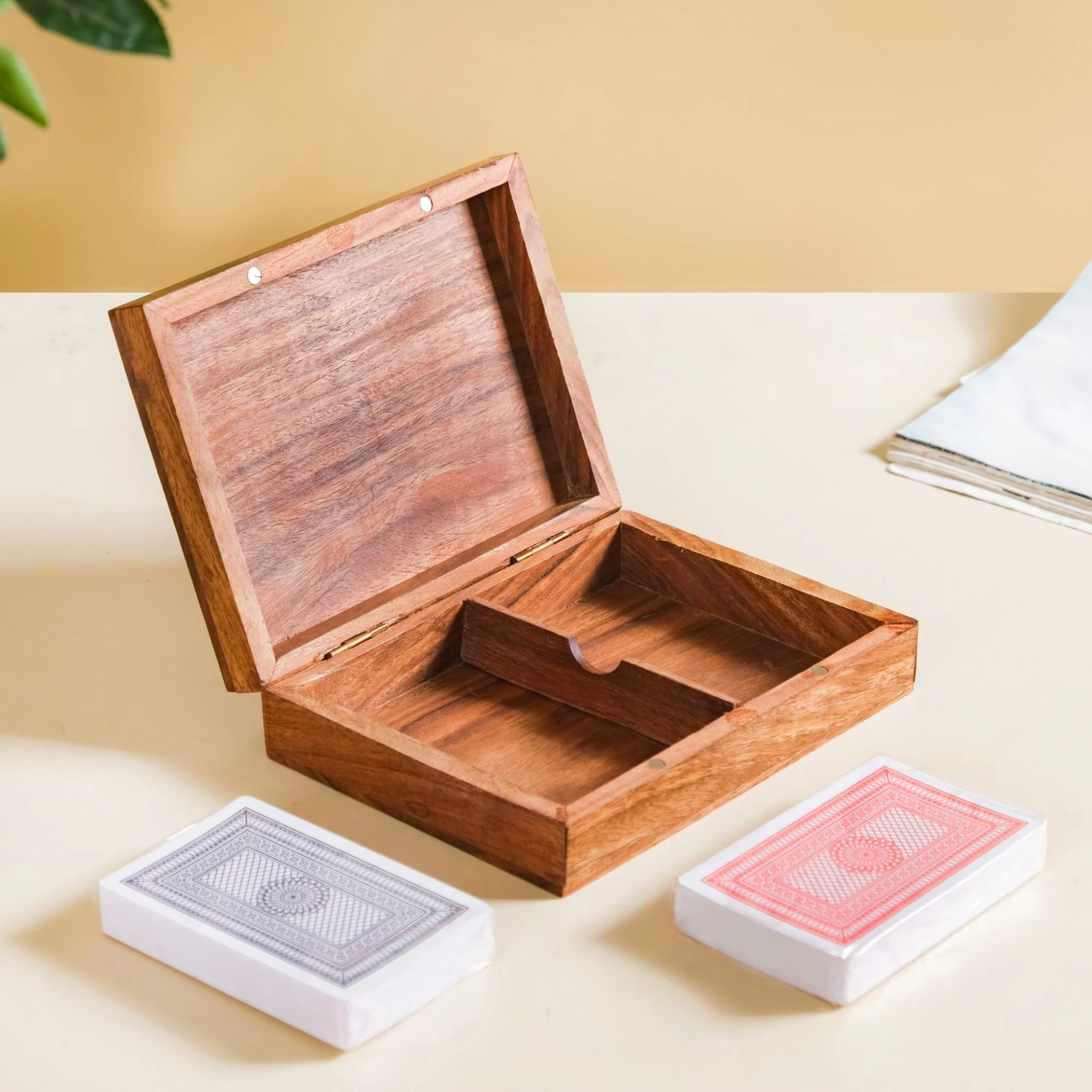 Handcrafted Wooden Box With Set Of 2 Playing Cards - Image 3