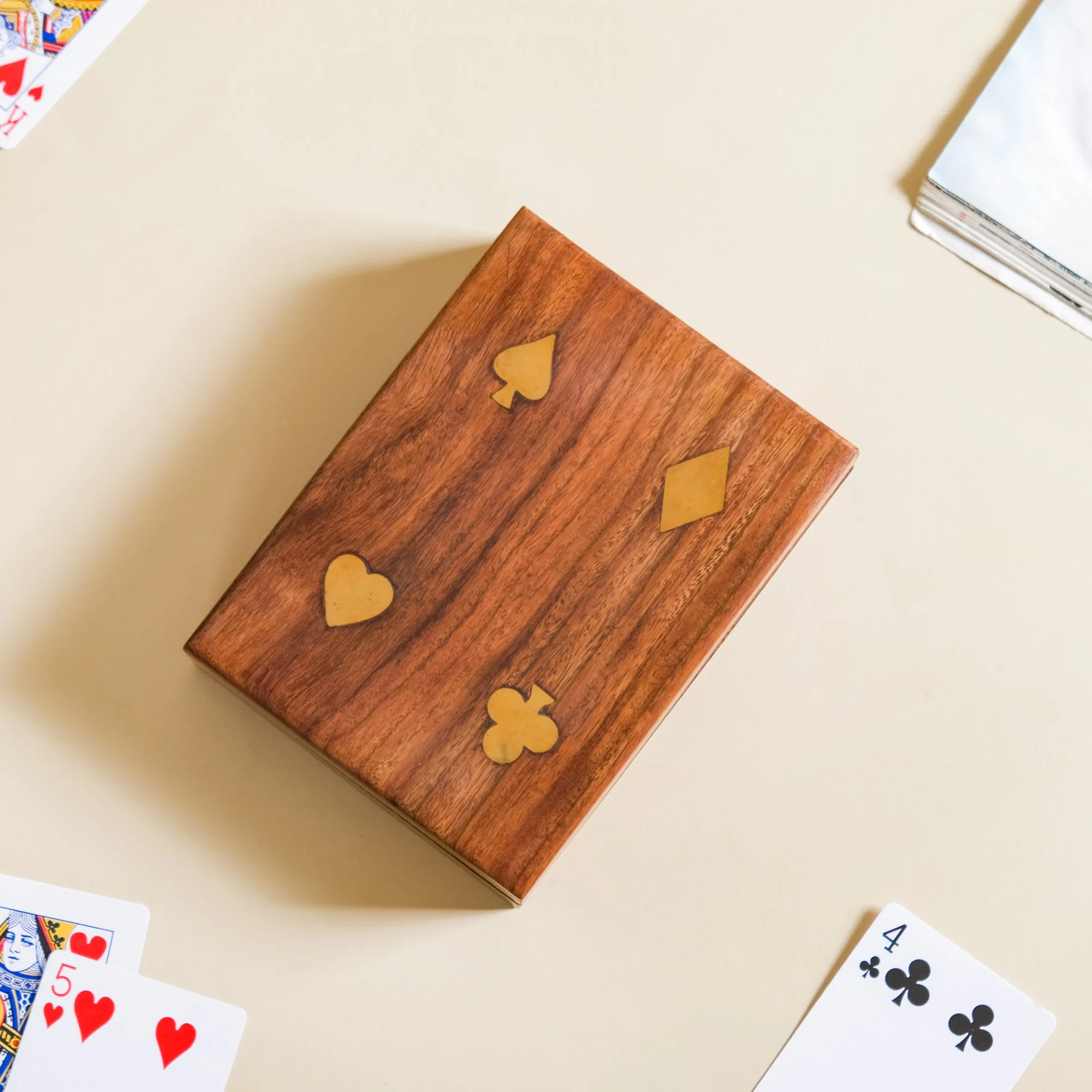 Handcrafted Wooden Box With Set Of 2 Playing Cards - Image 7