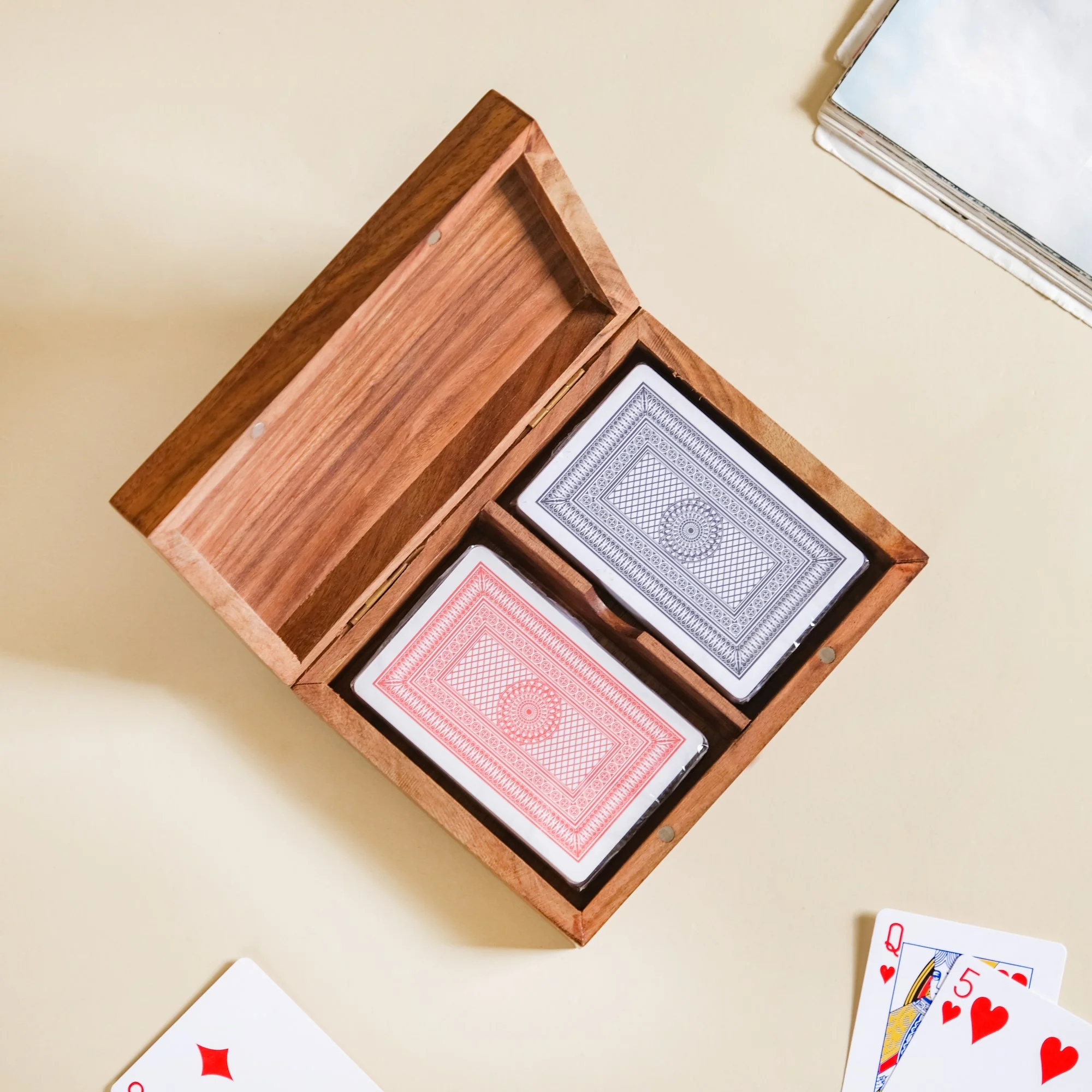 Handcrafted Wooden Box With Set Of 2 Playing Cards - Image 9
