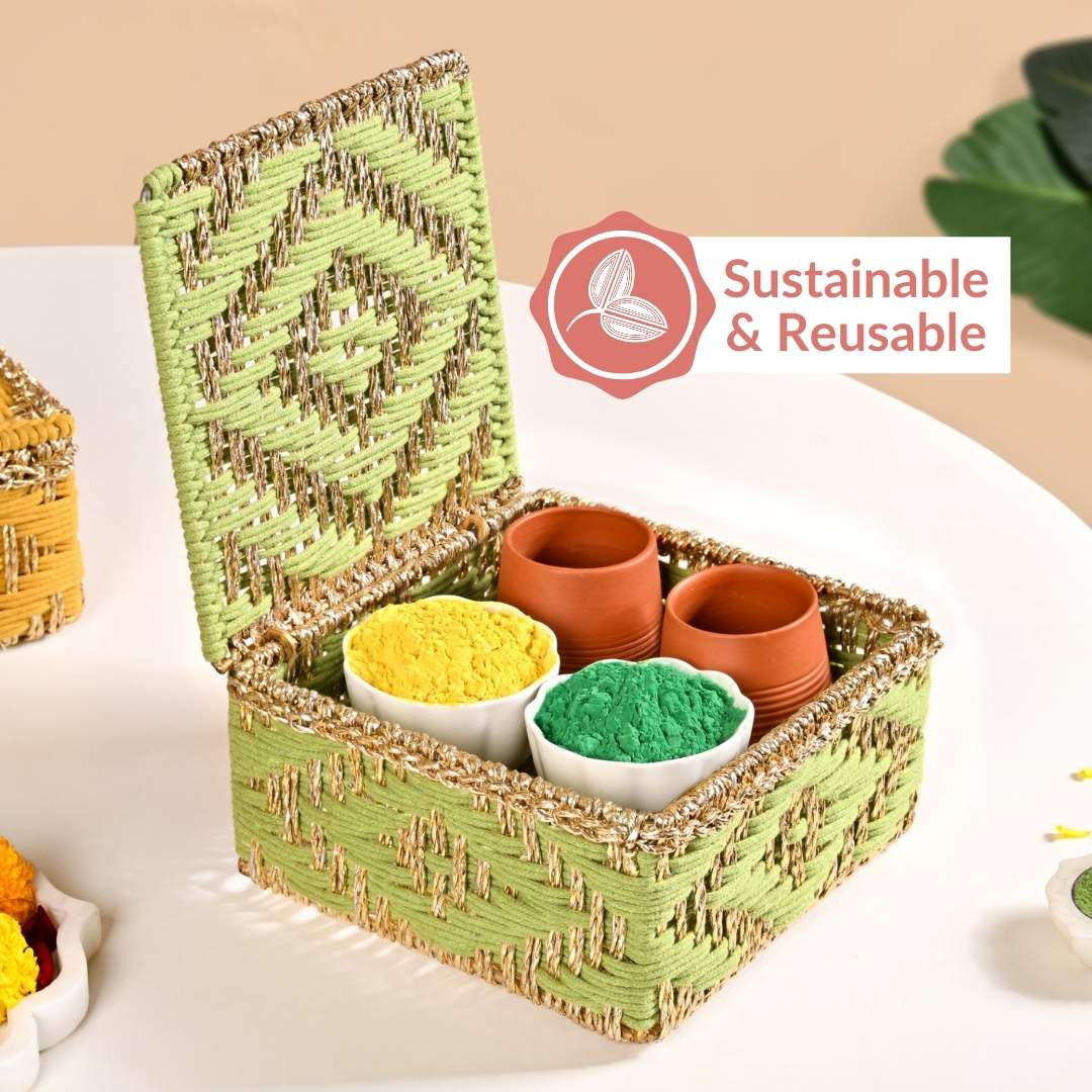 Handwoven Basket Gold And Green - Image 10