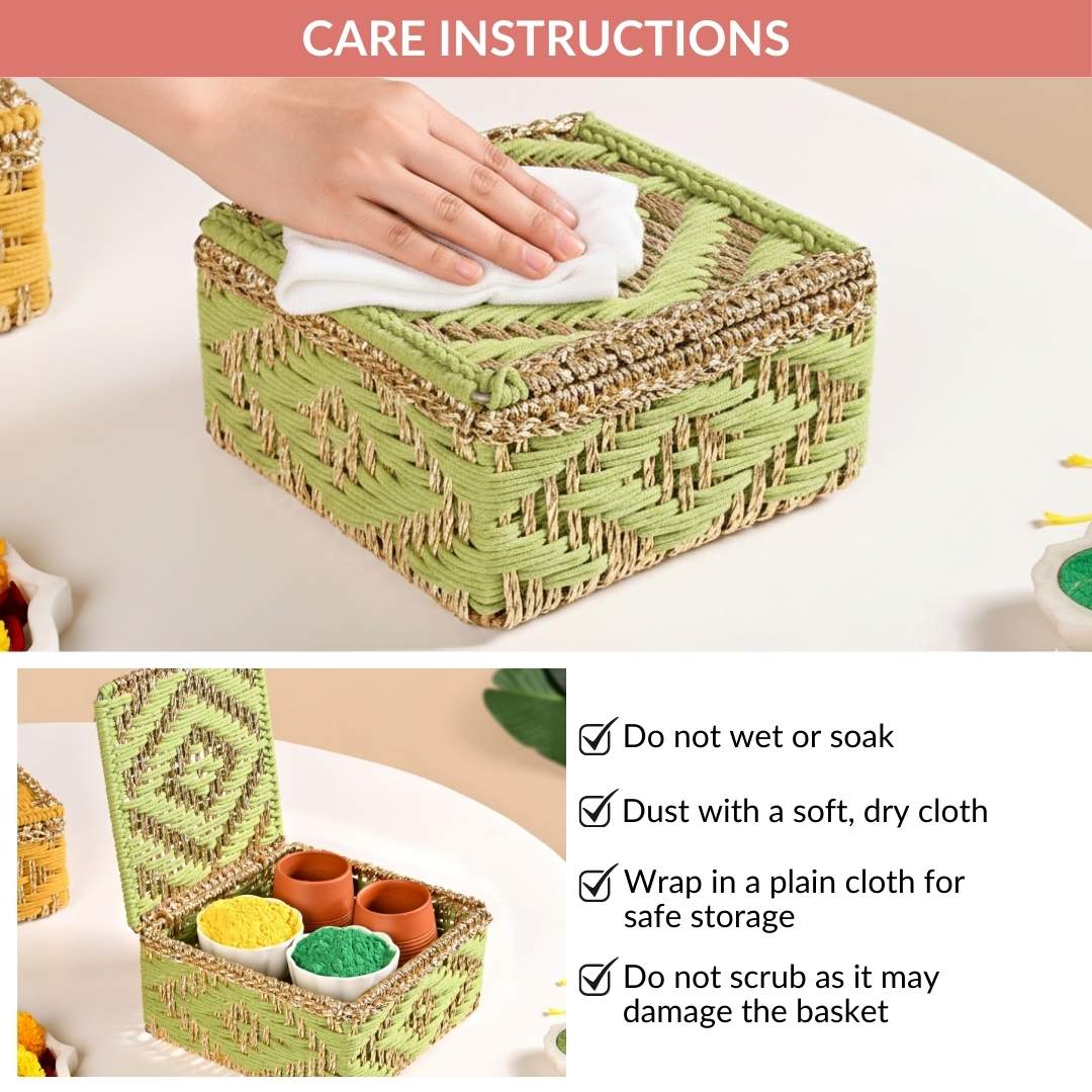 Handwoven Basket Gold And Green - Image 11