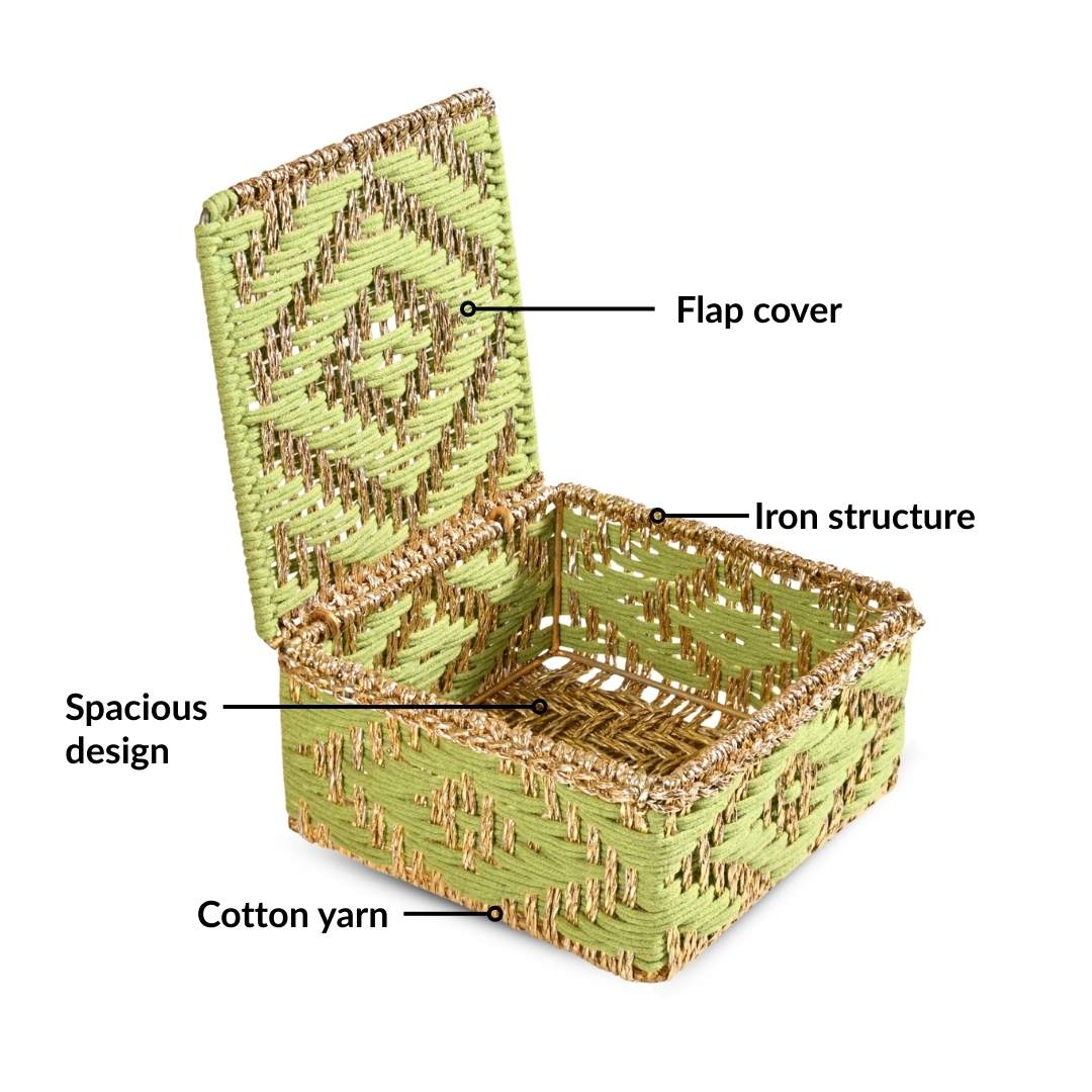 Handwoven Basket Gold And Green - Image 4