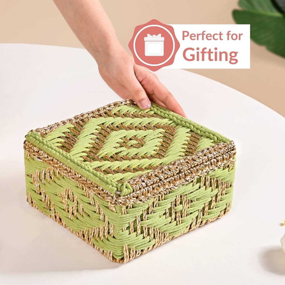 Handwoven Basket Gold And Green - Image 6