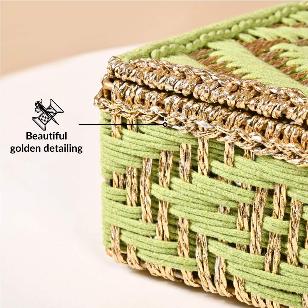 Handwoven Basket Gold And Green - Image 7
