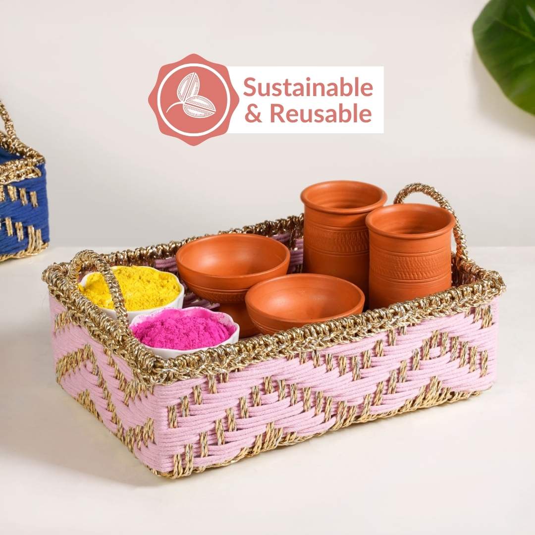 Handwoven Basket Pink - Image 10