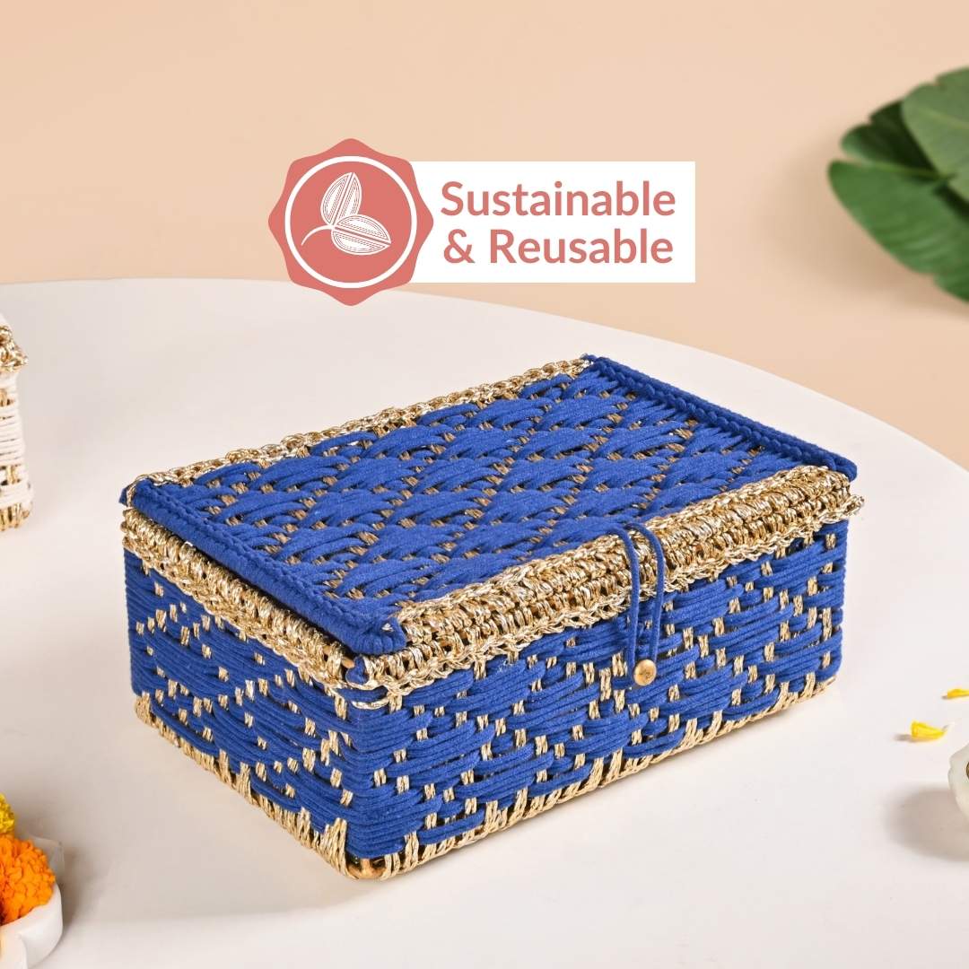Handwoven Gift Basket Royal Blue - Image 10