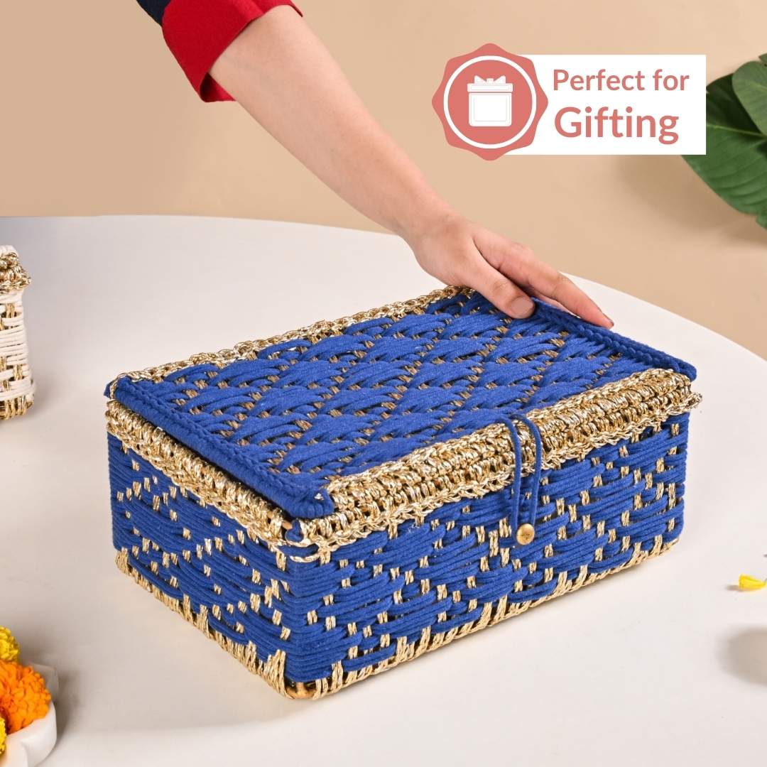 Handwoven Gift Basket Royal Blue - Image 6