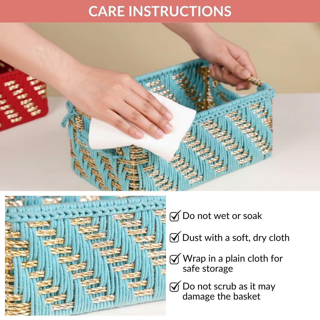 Handwoven Gift Basket With Handles Blue And Gold - Image 12