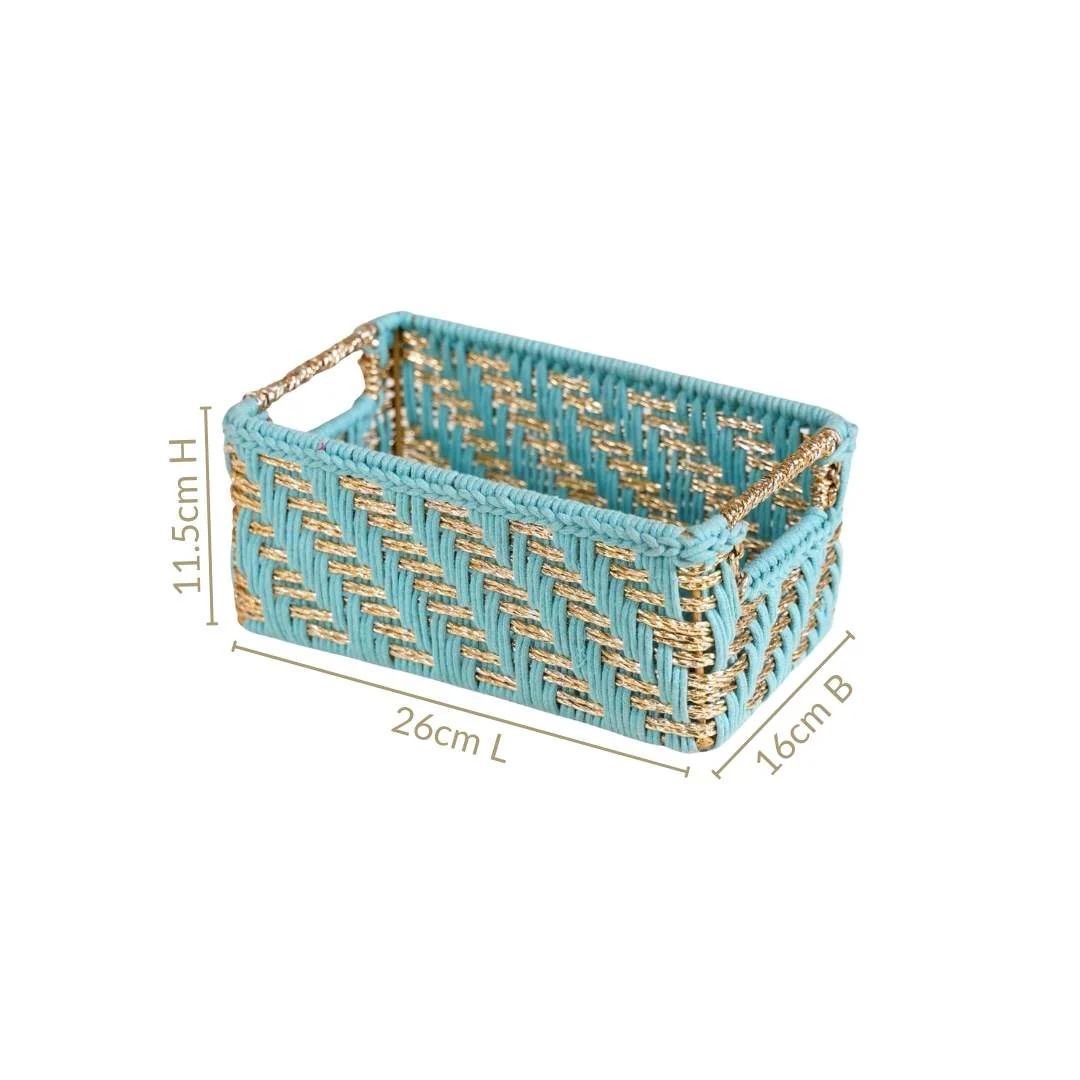Handwoven Gift Basket With Handles Blue And Gold - Image 6