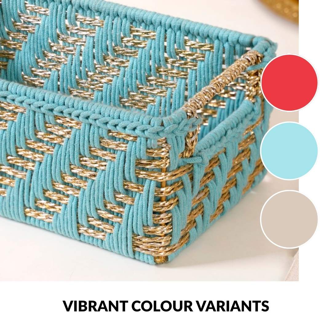 Handwoven Gift Basket With Handles Blue And Gold - Image 8