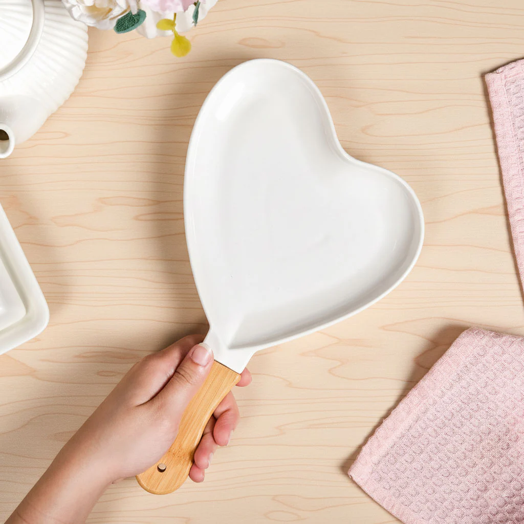 Heart Ceramic Serving Platter With Wooden Handle - Image 2