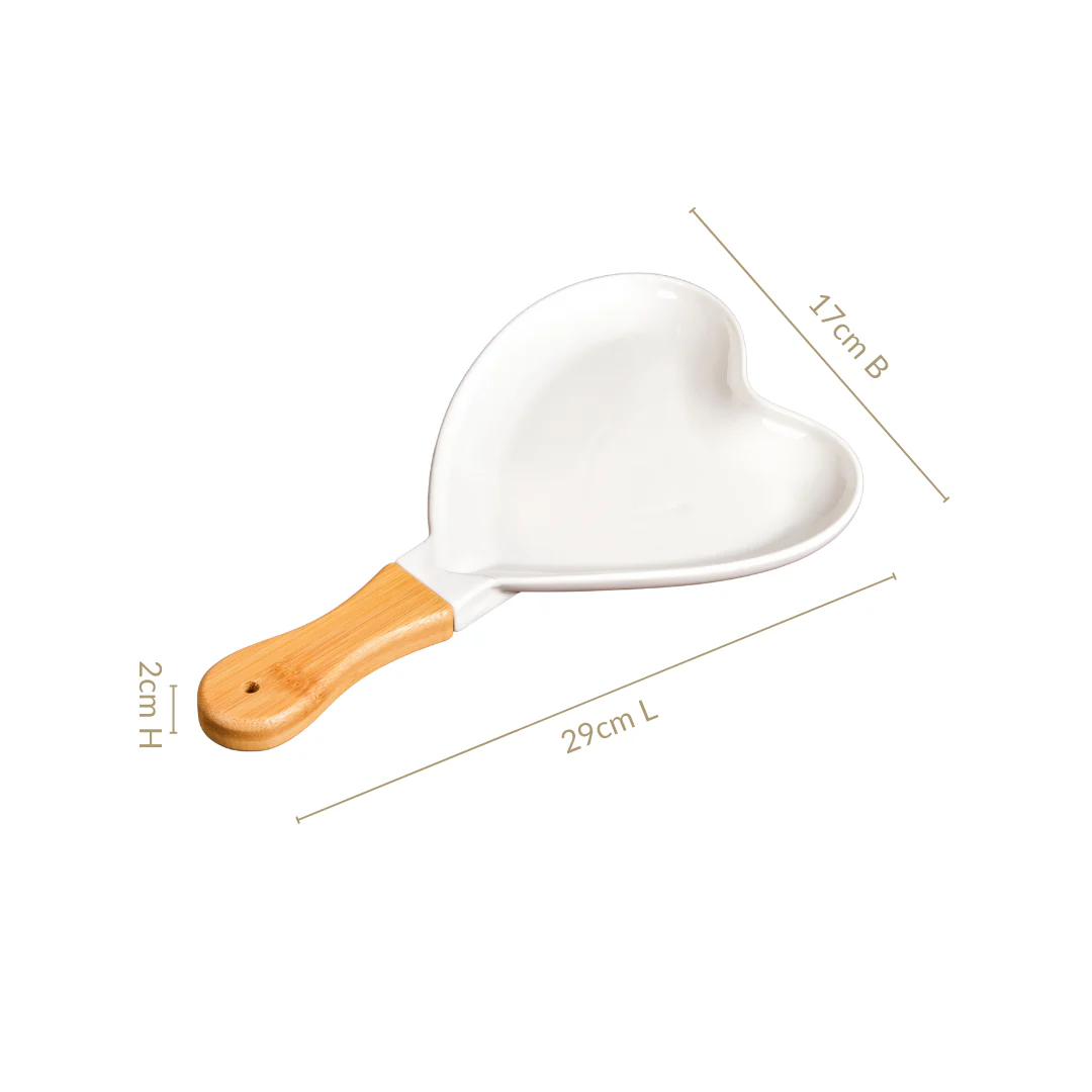 Heart Ceramic Serving Platter With Wooden Handle - Image 3