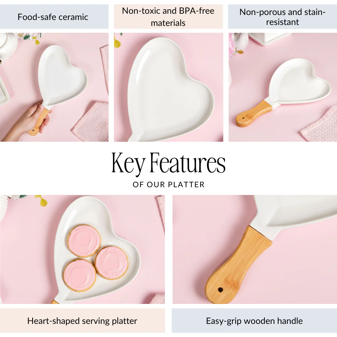 Heart Ceramic Serving Platter With Wooden Handle - Image 4