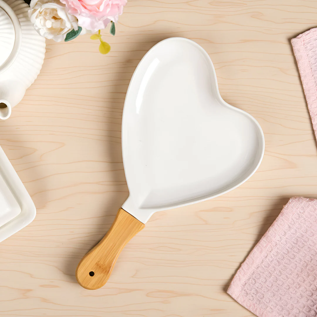 Heart Ceramic Serving Platter With Wooden Handle - Image 5