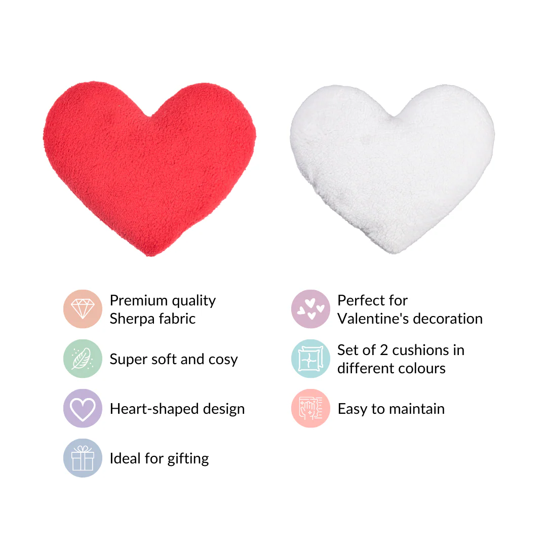 Heart Shape Cushion Set Of 2 Plushy Red White 14x14 Inch - Image 4
