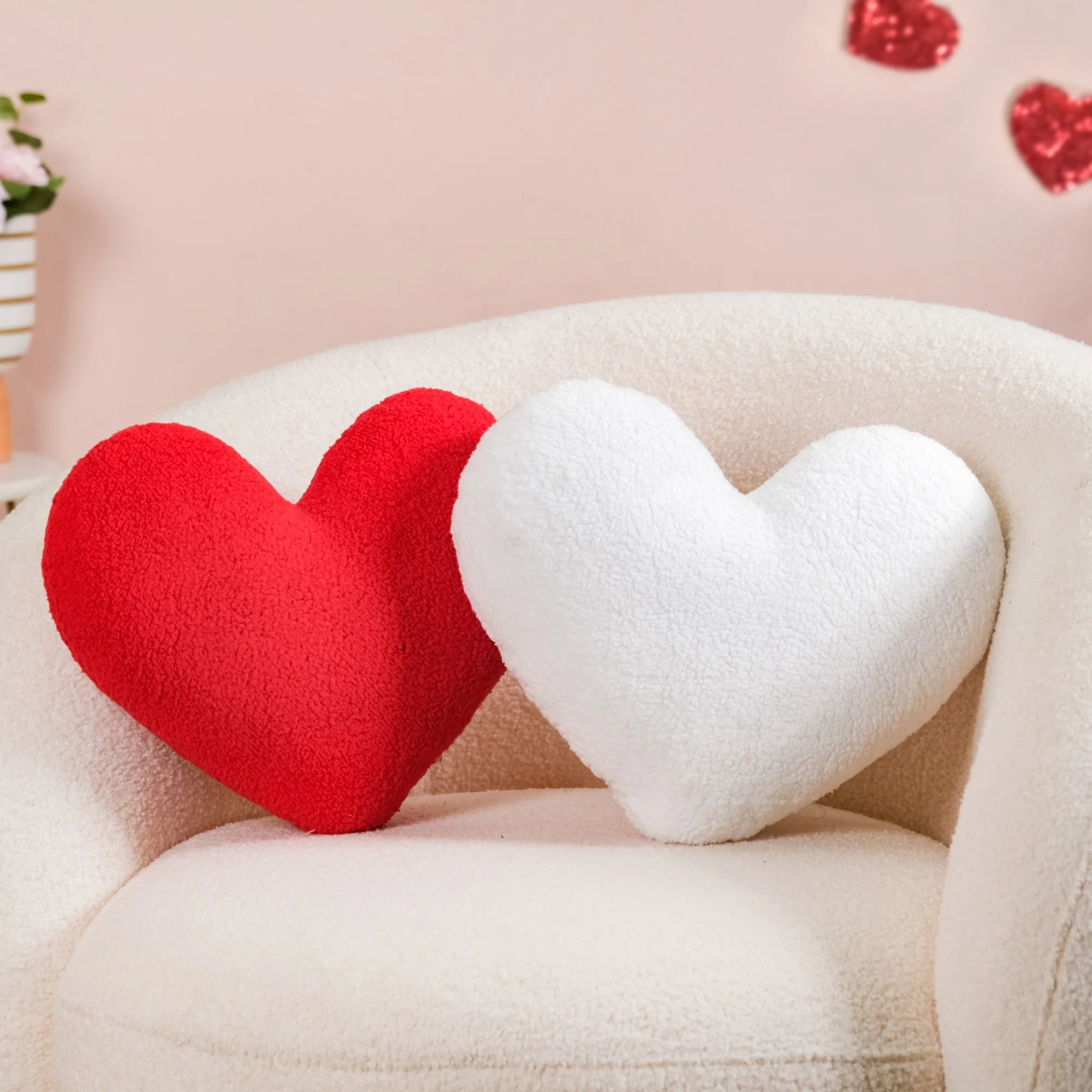 Heart Shape Cushion Set Of 2 Plushy Red White 14x14 Inch - Image 5