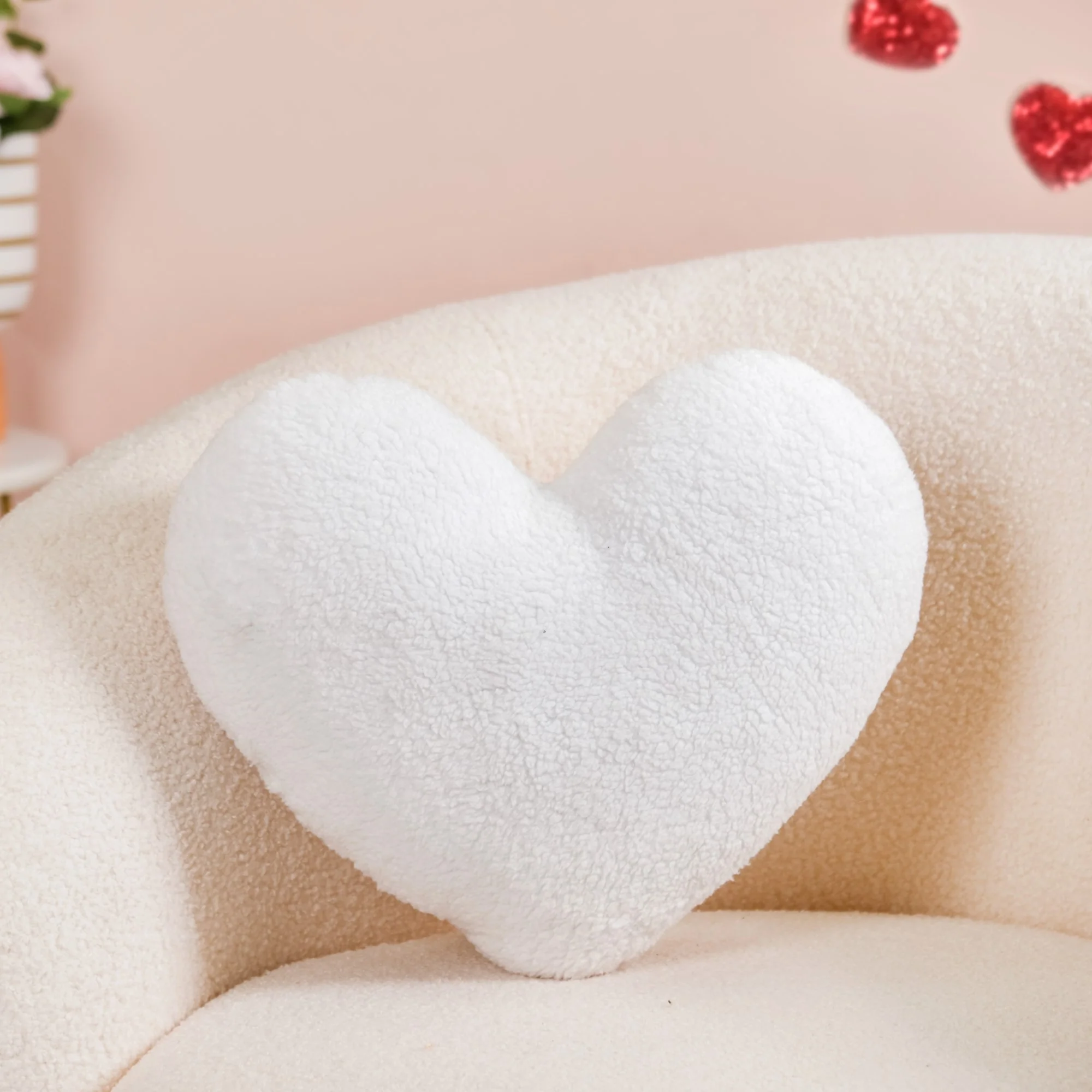 Heart Shape Cushion Set Of 2 Plushy Red White 14x14 Inch - Image 6