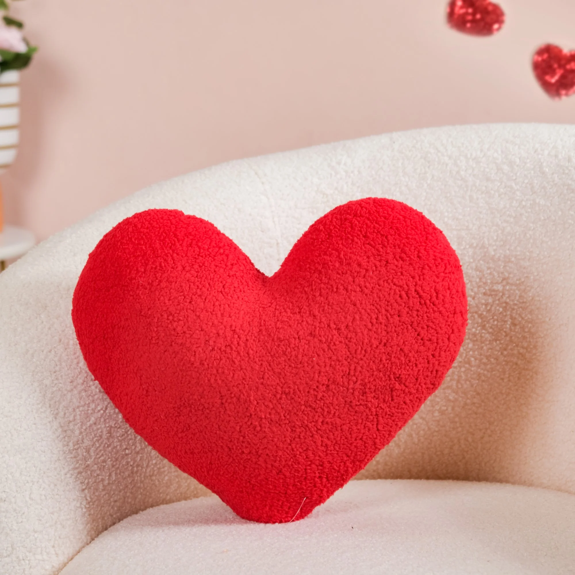 Heart Shape Cushion Set Of 2 Plushy Red White 14x14 Inch - Image 7