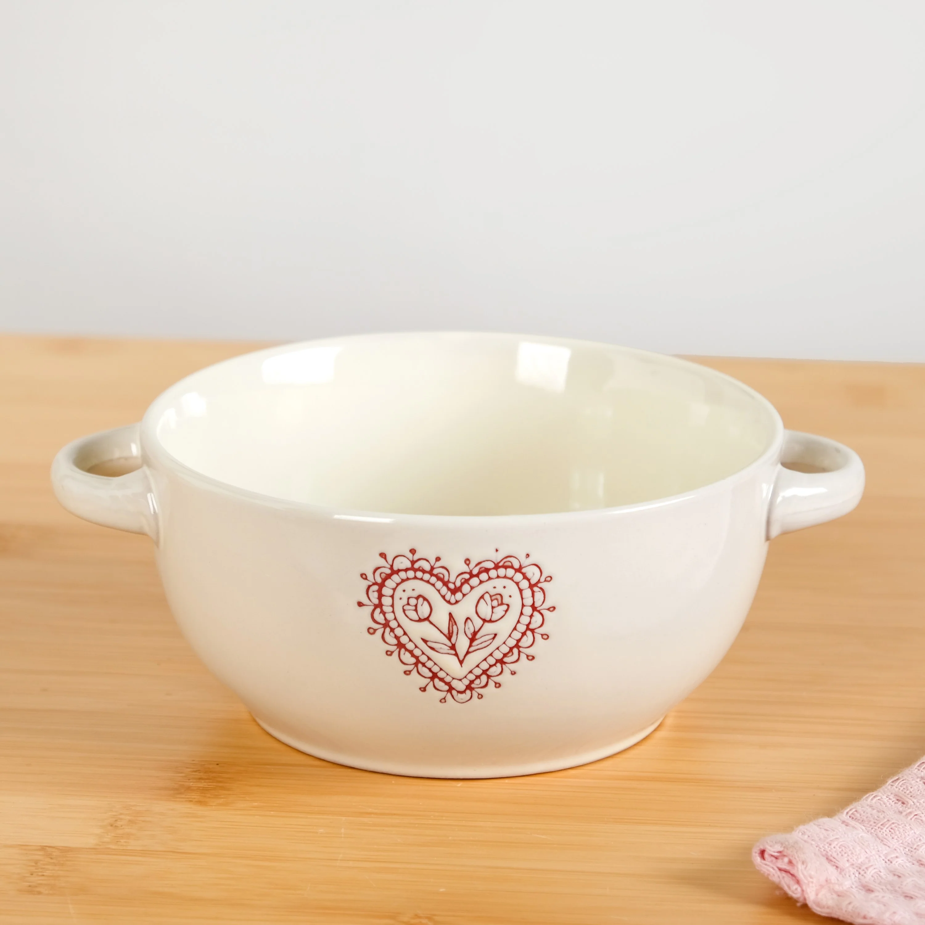 Hearty Ceramic Bowl With Handle Set Of 3 Red Grey Cream 370ml - Image 6