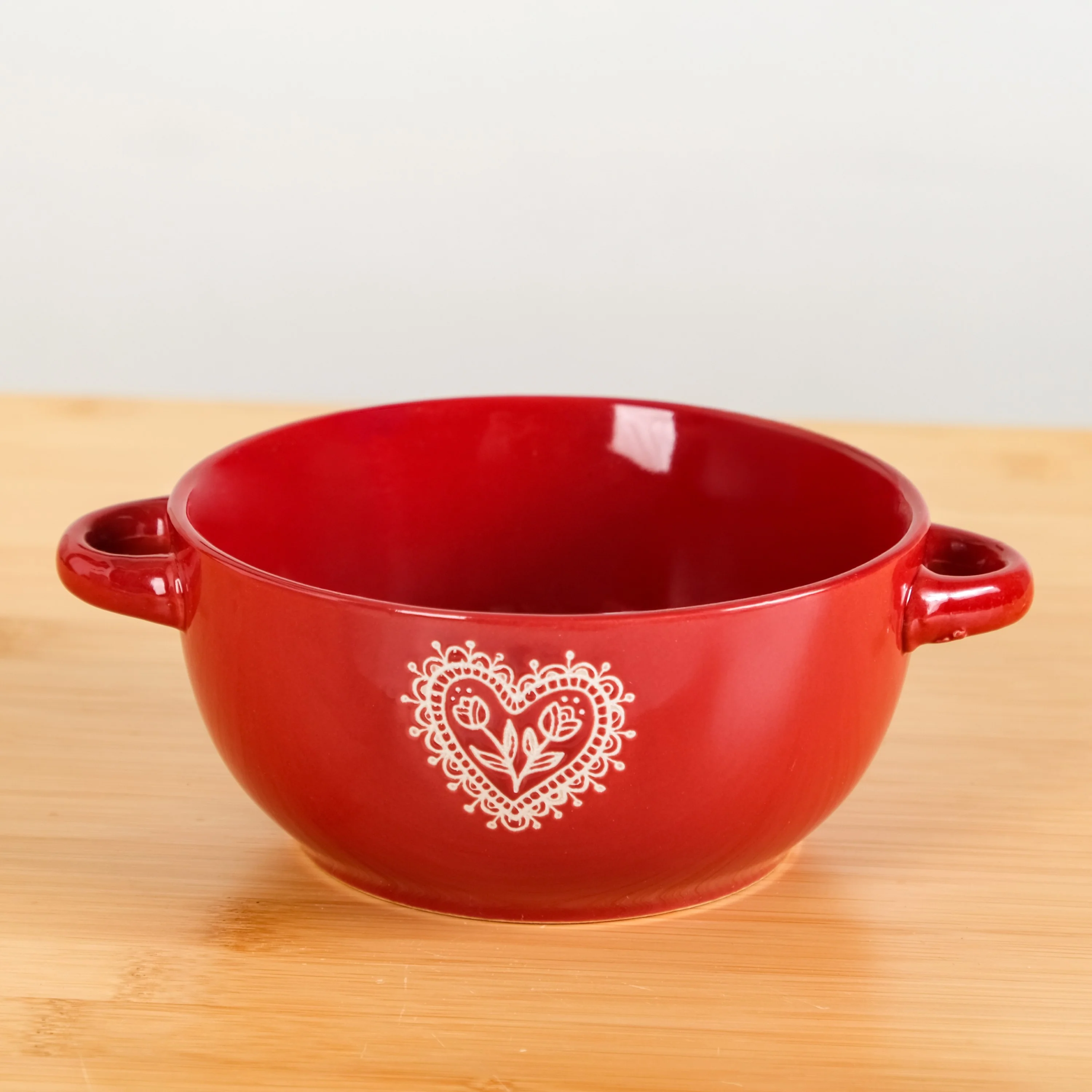 Hearty Ceramic Bowl With Handle Set Of 3 Red Grey Cream 370ml - Image 7