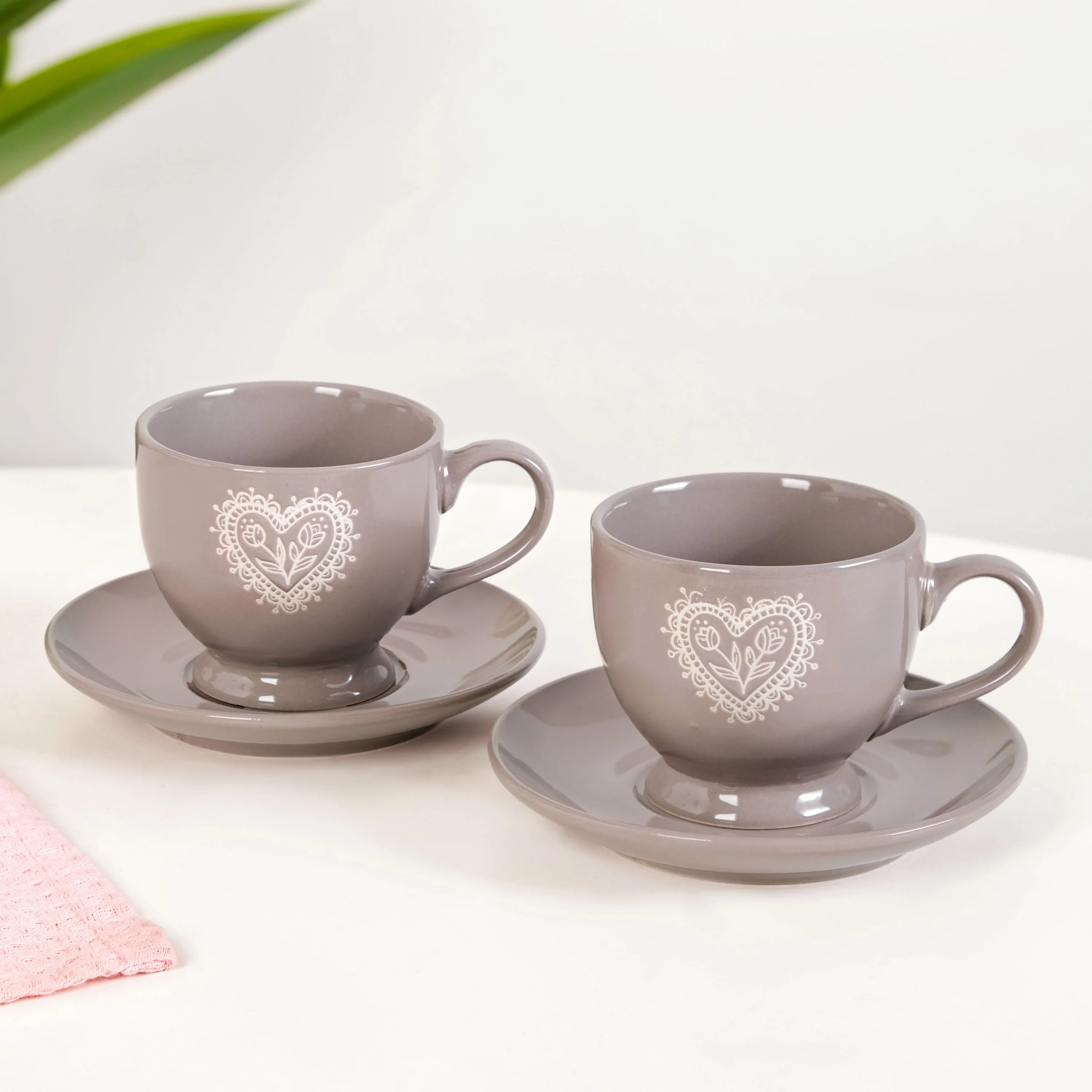 Hearty Ceramic Tea Cup And Saucer Set Of 2 Grey 200ml - Image 2