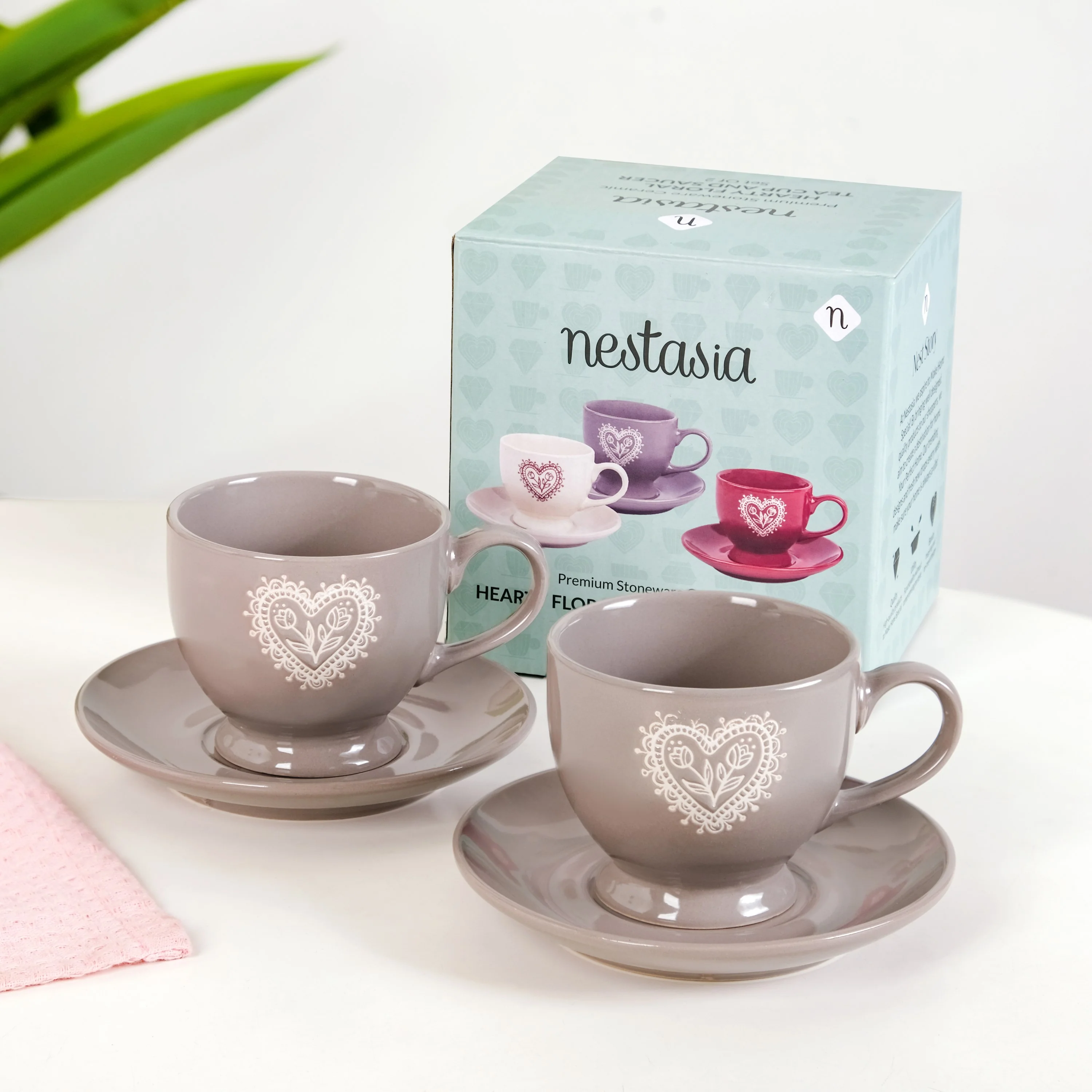 Hearty Ceramic Tea Cup And Saucer Set Of 2 Grey 200ml - Image 8