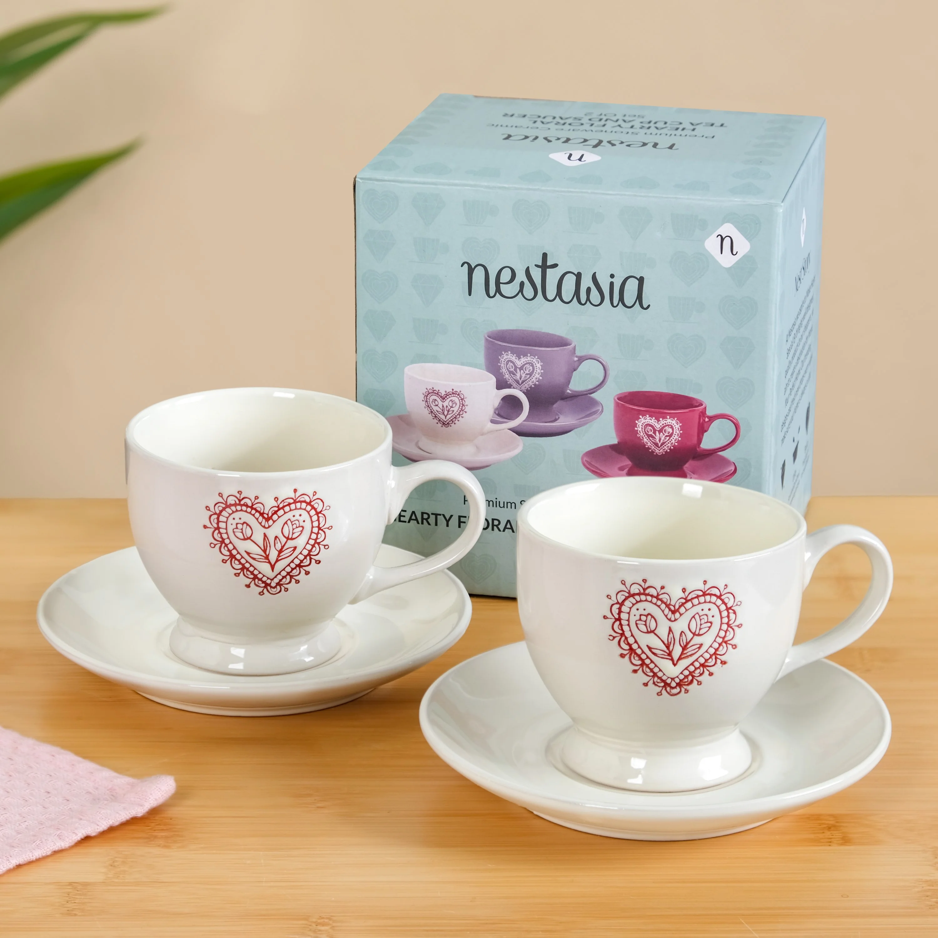 Hearty Ceramic Tea Cup And Saucer Set Of 2 White 200ml - Image 2