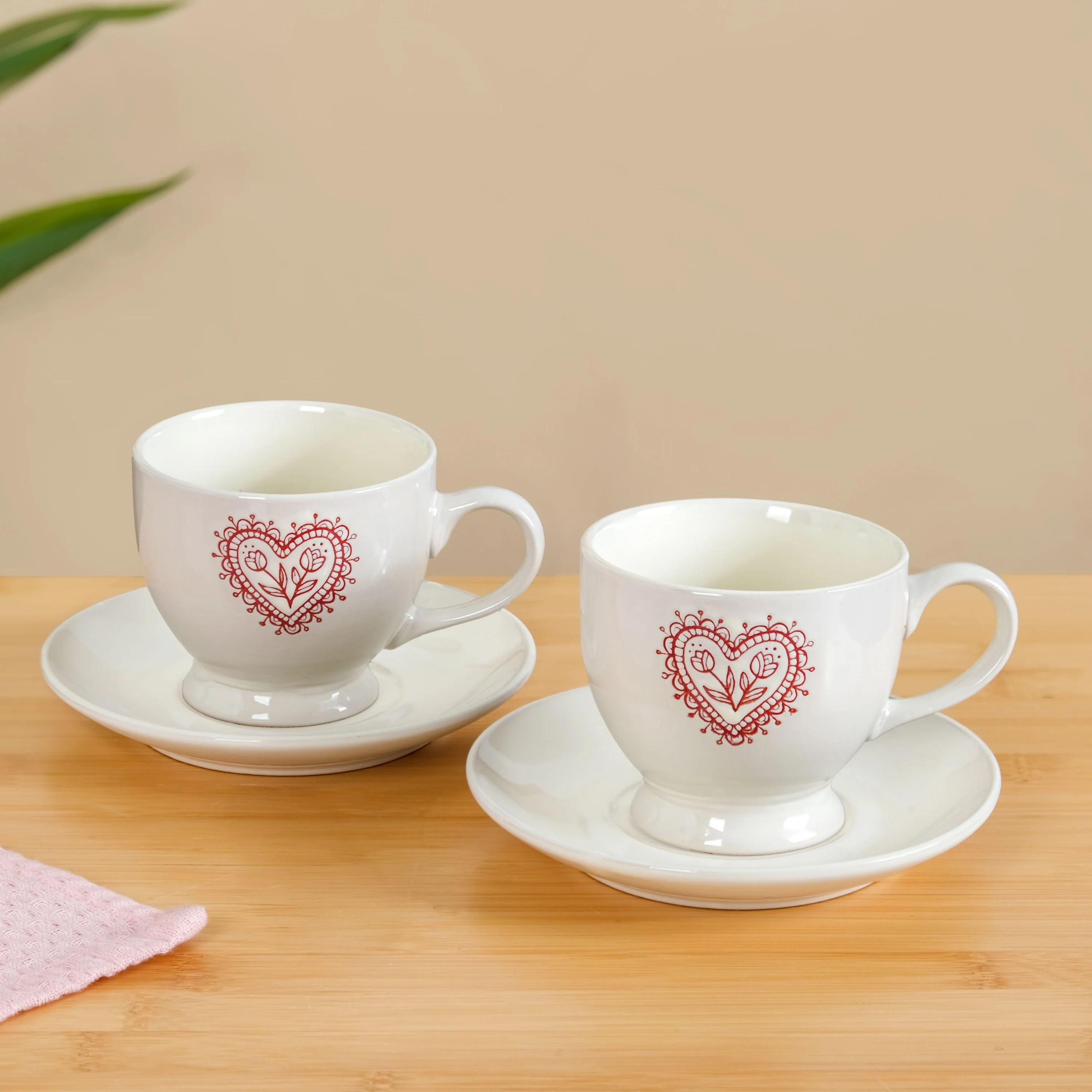 Hearty Ceramic Tea Cup And Saucer Set Of 2 White 200ml - Image 3