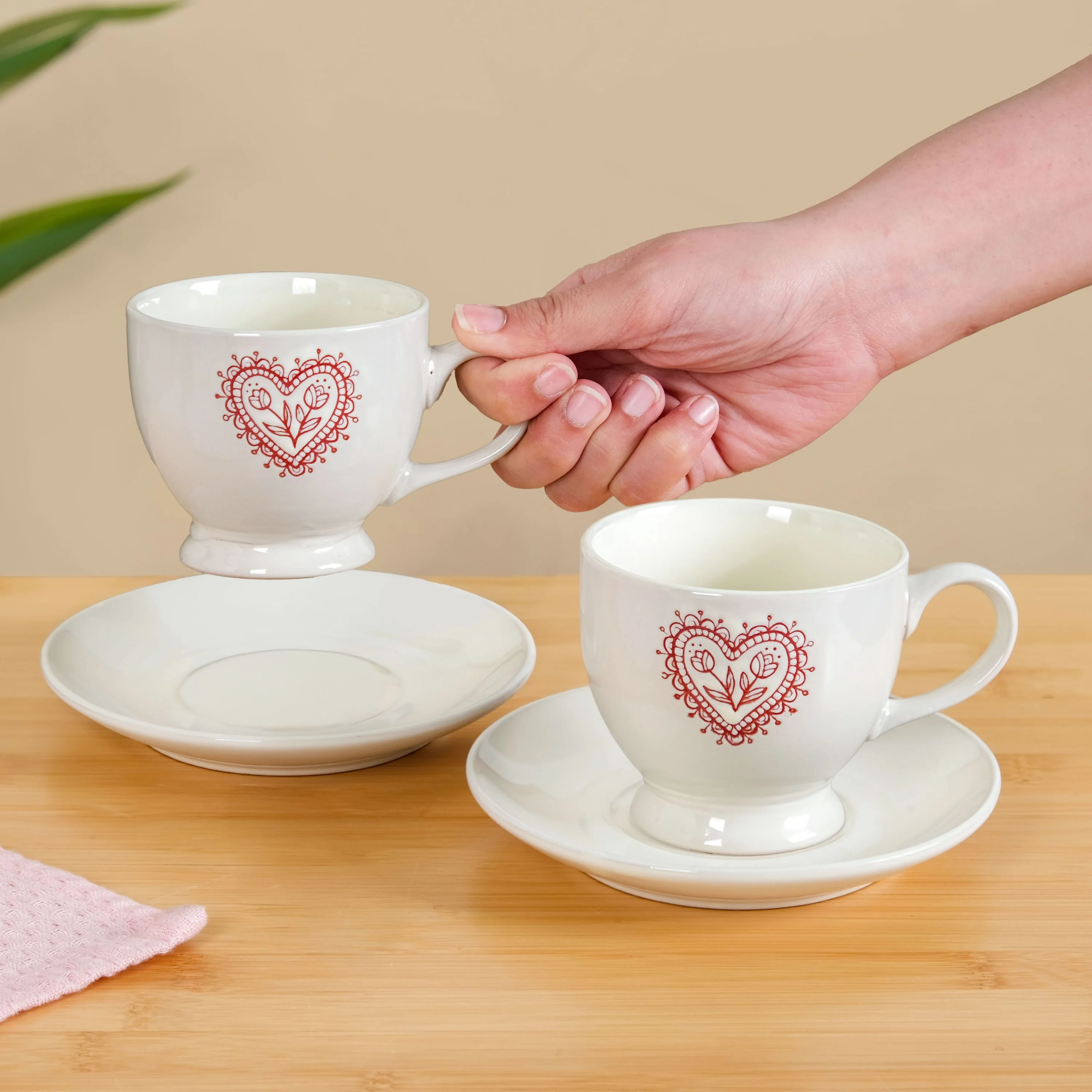 Hearty Ceramic Tea Cup And Saucer Set Of 2 White 200ml - Image 4
