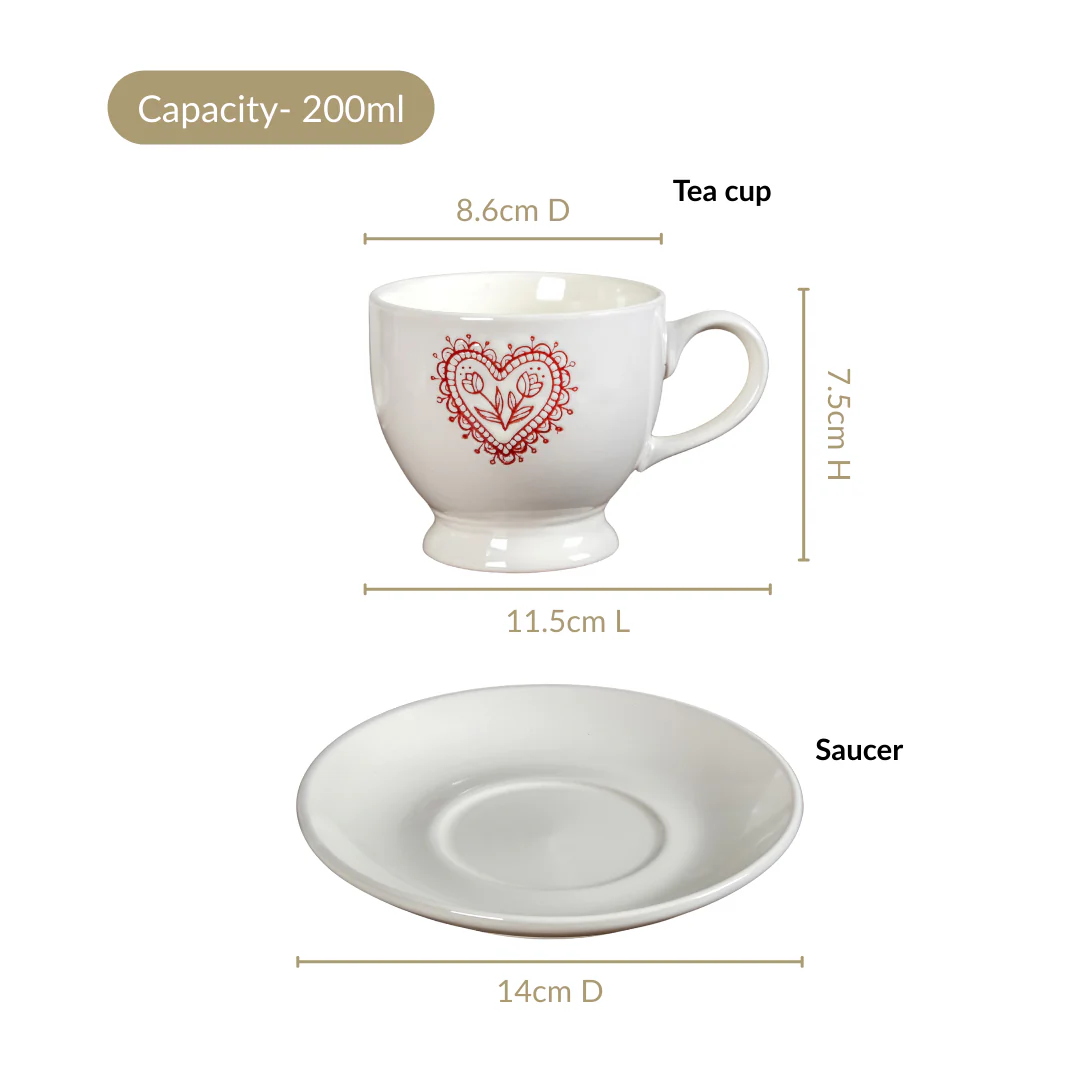Hearty Ceramic Tea Cup And Saucer Set Of 2 White 200ml - Image 5